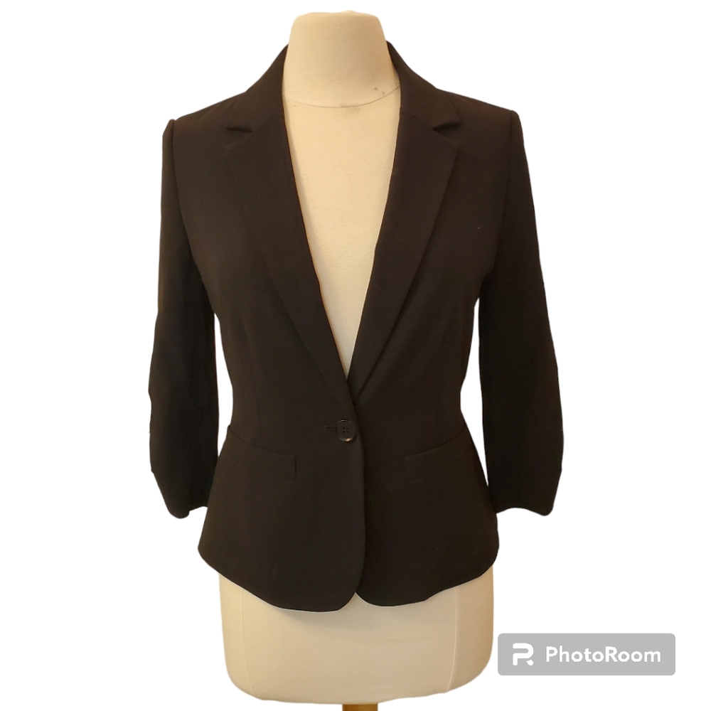 Eliza J. Solid Black Blazer Buttoned Pockets Half Sleeve Women's Size Small